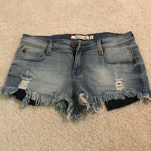 Distressed Mid Washed Denim Shorts